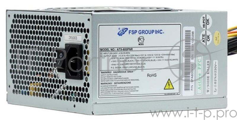 Блок питания 600Вт FSP ATX-600PNR ATX12V V2.2 (24+4/8+6/8pin, вентилятор d120мм)