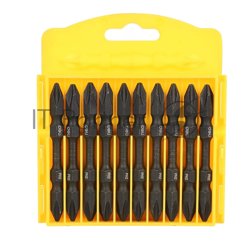 Набор двухсторонних торсионных бит для ударных шуруповертов 10 шт Deli DL252202 PH2*65мм, сталь S2, пласт.кейс