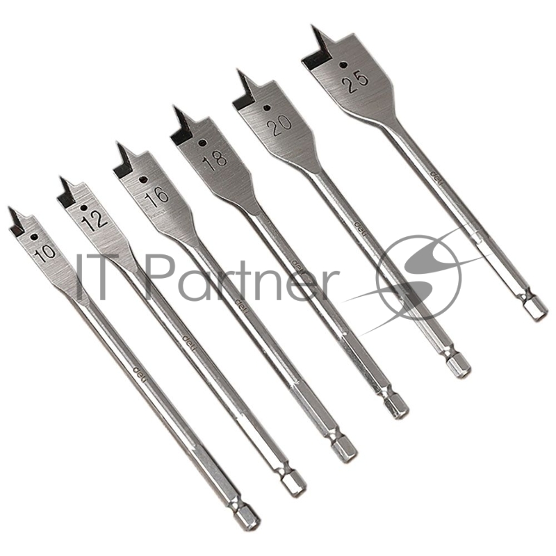 Набор перовых сверл по дереву 6 шт (10/12/16/18/20/25мм) Deli DH-MBZ006-ED1 длина 150мм, 1/4, блистер