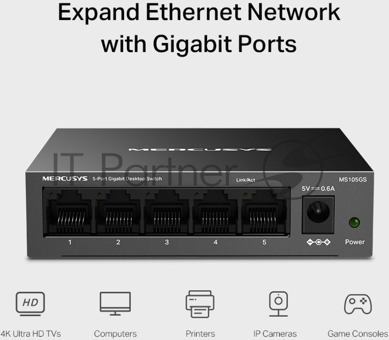Настольный коммутатор Mercusys MS105GS с 5 гигабитными портам