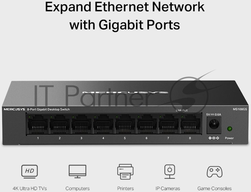 Настольный коммутатор Mercusys MS108GS с 8 гигабитными портами
