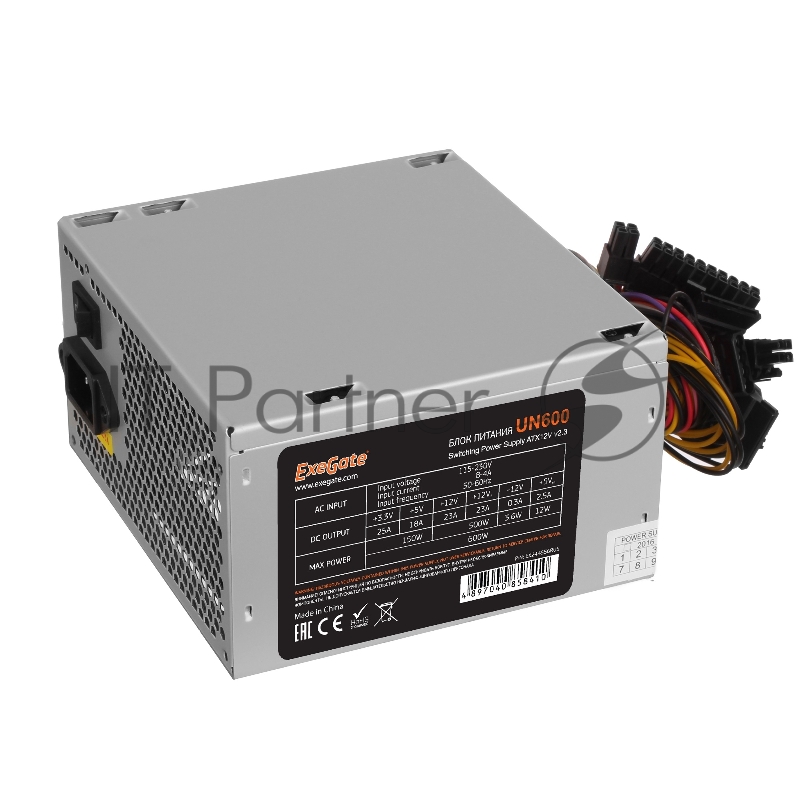 Блок питания 600W Exegate UN600, ATX, 12cm fan, 24+4pin, 6pin PCI-E, 3*SATA, 1*FDD, 2*IDE