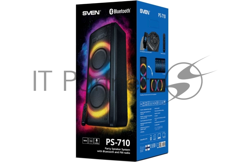 Портативная акустика SVEN АС PS-710, черный (100 Вт, TWS, Bluetooth, FM, USB, microSD, LED-дисплей, 4400мА*ч)