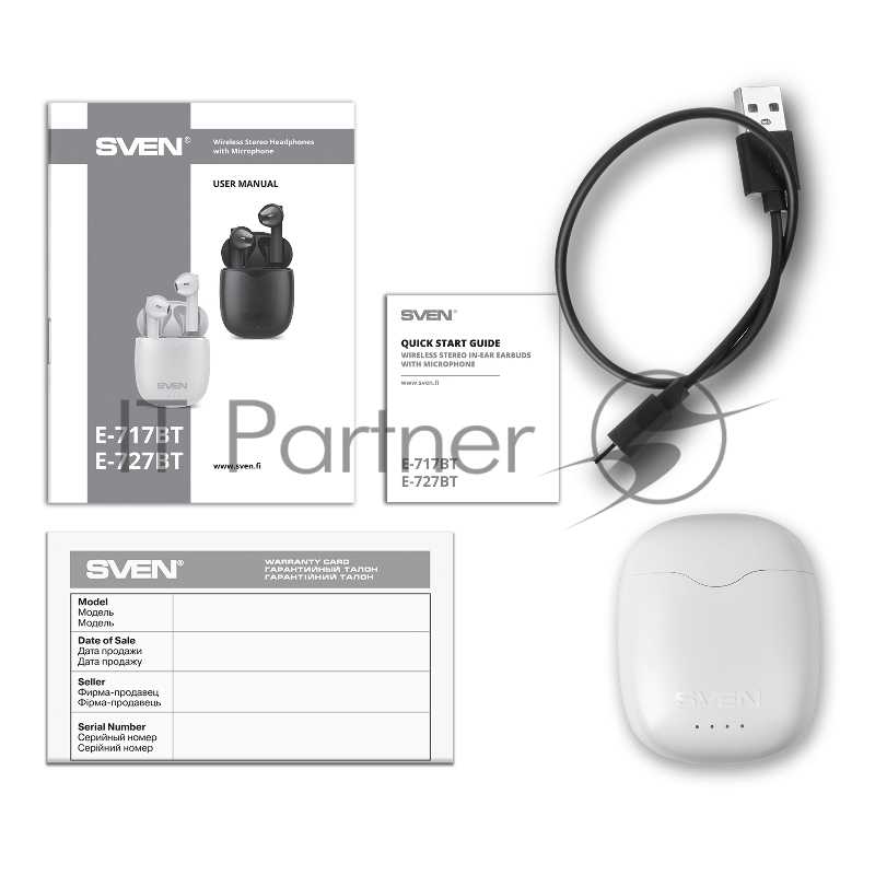 Беспроводные внутриканальные наушники с микрофоном SVEN E-727BT, белый (Bluetooth, TWS)