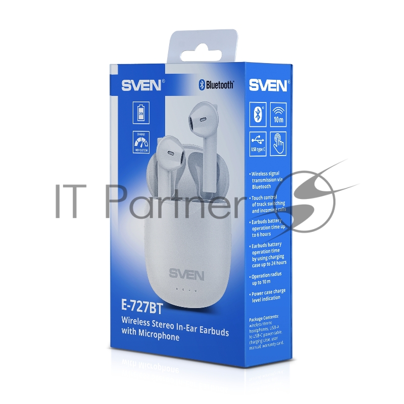 Беспроводные внутриканальные наушники с микрофоном SVEN E-727BT, белый (Bluetooth, TWS)