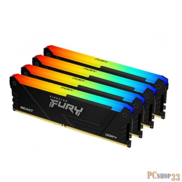 Память оперативная Kingston 64GB 3200MHz DDR4 CL16 DIMM (Kit of 4) 1Gx8 FURY Beast RGB