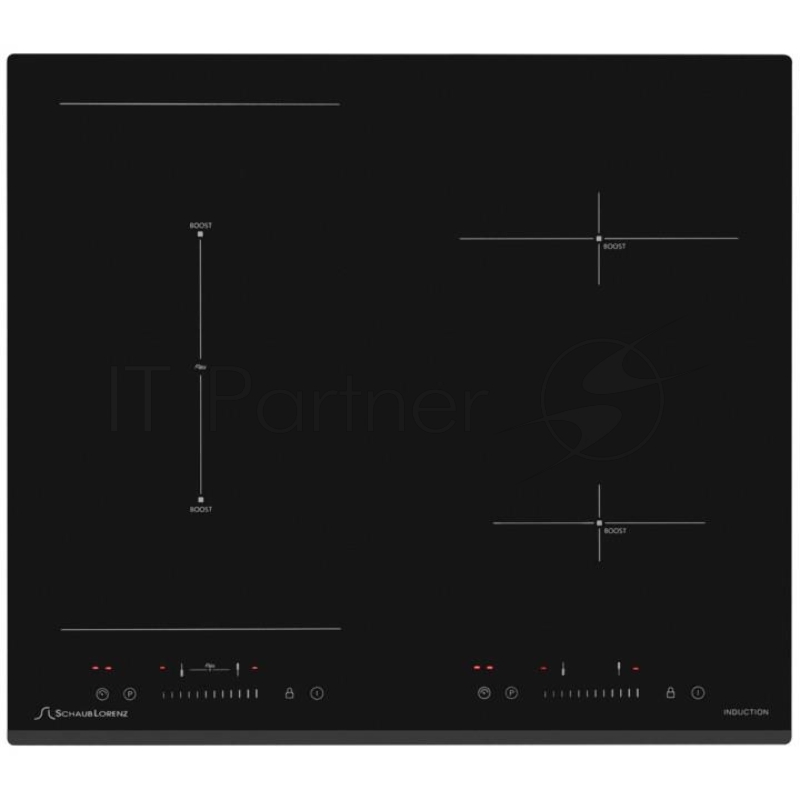 Индукционная варочная поверхность стеклокерамическая, Ширина: 60 см Стекло: ILVA4 конфорки индукционного нагрева: 1х диаметром ?,160 мм 1200/1500Вт 1 х диаметром ?,210 мм 2300/3000 Вт 2х диаметром ?,210*190мм 1800/2100 Вт 1 зона нагрева Зона нагрева