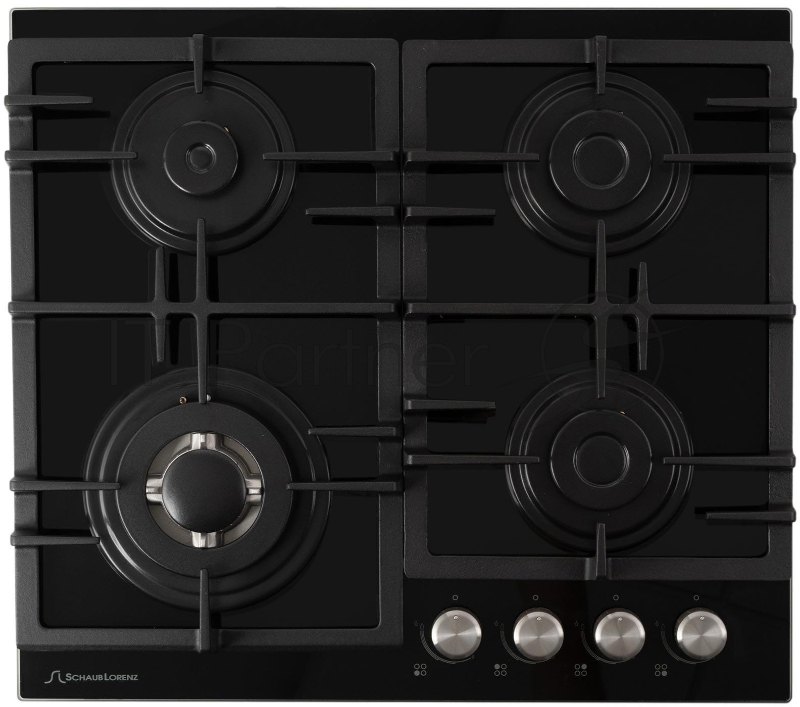 Газовая варочная поверхность закалённое стекло, Ширина 60 см, 4 газовые конфорки, 1 экономичная конфорка (0,9 кВт), 2 стандартные конфорки (1,7 кВт), 1 ВОК конфорка(3,5 кВт), Автоподжиг, Чугунные решетки, Жиклёры для баллонного газа, Газ-контроль, Цв