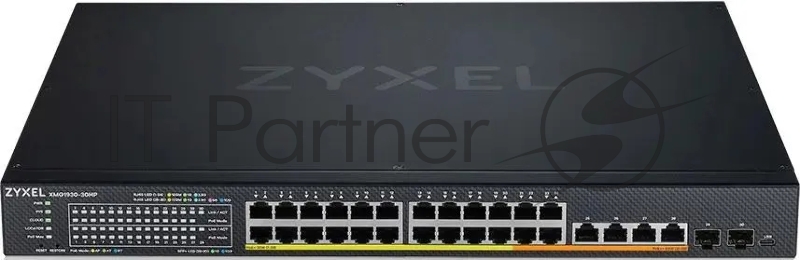 Коммутатор Hybrid Smart L2+ Switch Zyxel NebulaFlex XMG1930-30HP, rack 19, 24xRJ-45: 1/2.5G PoE+ (4 of them PoE++), 4xRJ-45: 1/2.5/5/10G PoE++, 2xSFP+, 700W PoE budget, offline/cloud management