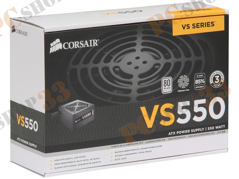 Блок питания 550Вт Corsair VS550 CP-9020097-EU ATX12V V2.3 (20/24+4/8+6/8pin, вентилятор d120мм) + кабель питания EURO (1.5м)