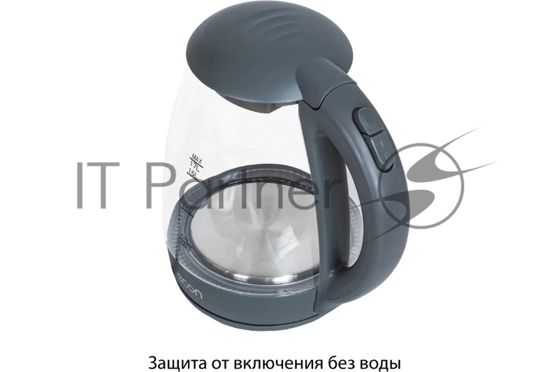 Чайник стеклянный ECO-1739KE, Дисковый нагревательный элемент, Емкость 1,7 литра, Мощность 2200 Вт, LED Подсветка, Фильтр от накипи, Автоматическое отключение при закипании, Защита от включения без воды, Цвет корпуса: графит