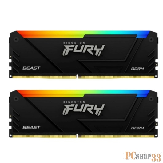 Оперативная память Kingston 16GB DDR4 3600MHz DIMM FURY Beast Black RGB XMP KF436C17BB2AK2/16 kit 2x8Gb, CL17, 1.35V 288-pin Non-ECC