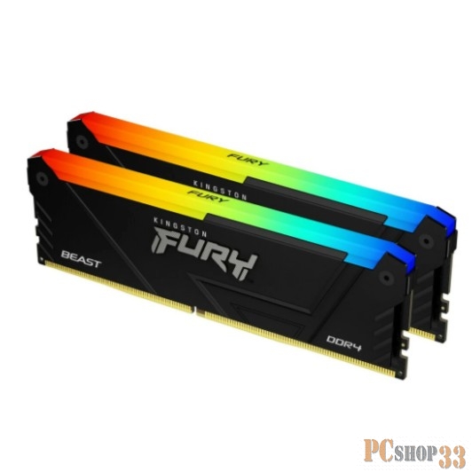 Оперативная память Kingston 32GB DDR4 3733MHz DIMM FURY Beast Black RGB XMP KF437C19BB2AK2/16 kit 2x16Gb, CL19, 1.35V 288-pin Non-ECC