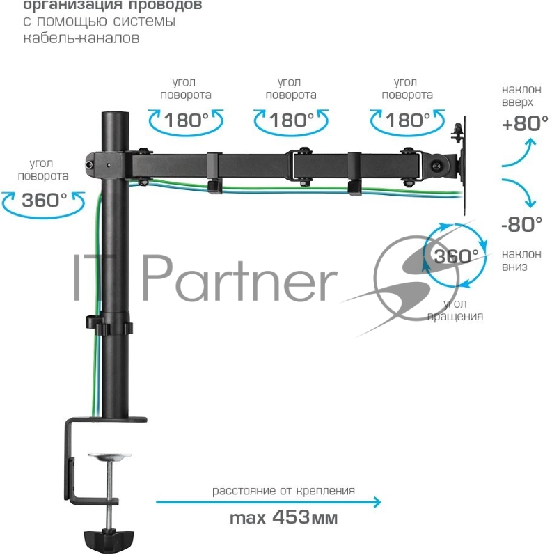 Кронштейн для монитора Kromax CASPER-507 black 4 шт/уп. 10-34, max 10 кг, 6 ст св., нак. ±80°, пов. 360°, max VESA 100x100 мм.