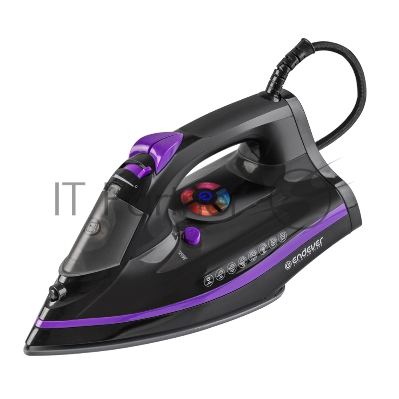 Утюг электрический Endever Delta-230 черный/фиолетовый, мощность 2800 Вт, подача пара 60 г/мин, паровой удар 160 г/мин, 10 шт/уп