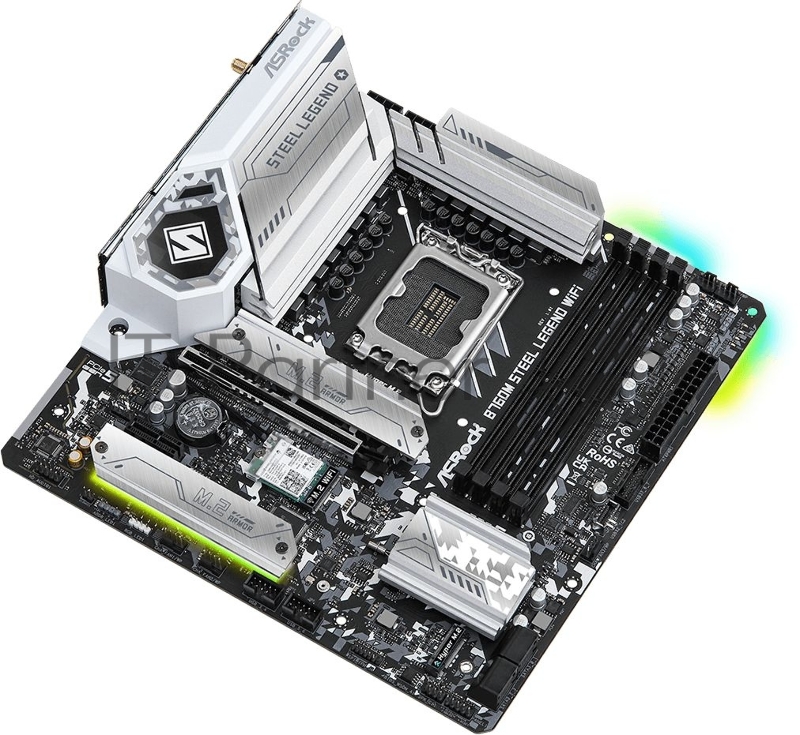 Материнская плата ASRock B760M STEEL LEGEND WIFI, Socket 1700, Intel®B760, 4xDDR5-4800, HDMI+DP, 1xPCI-Ex16, 1xPCI-Ex1, 4xSATA3(RAID 0/1/5/10), 3xM.2, 8 Ch Audio, 1x2.5GLan, WiFi, (2+4)xUSB2.0, (5+2)xUSB3.2, (1+1)xUSB3.2 Type-C™, 1xPS/2, mATX, RTL {