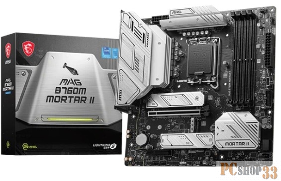 Материнская плата MSI MAG B760M MORTAR II mATX LGA1700 4DDR5 PCI-Ex16 PCI-Ex4 3M.2 4SATA3 USB3.2 Gen2x Wi-Fi 6E 2,5G Ethernet