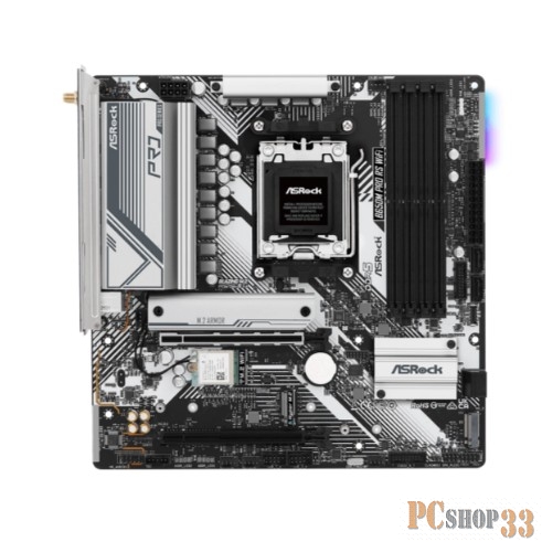 Материнская плата ASRock B650M PRO RS WIFI, Socket AM5, AMD B650, 4xDDR5-5200, HDMI+DP, 2xPCI-Ex16, 4xSATA3(RAID 0/1/10), 3xM.2, 8 Ch Audio, 1x2.5GLan, WiFi, (4+4)xUSB2.0, (3+4)xUSB3.2, (1+1)xUSB3.2 Type-C™, mATX, RTL, {}