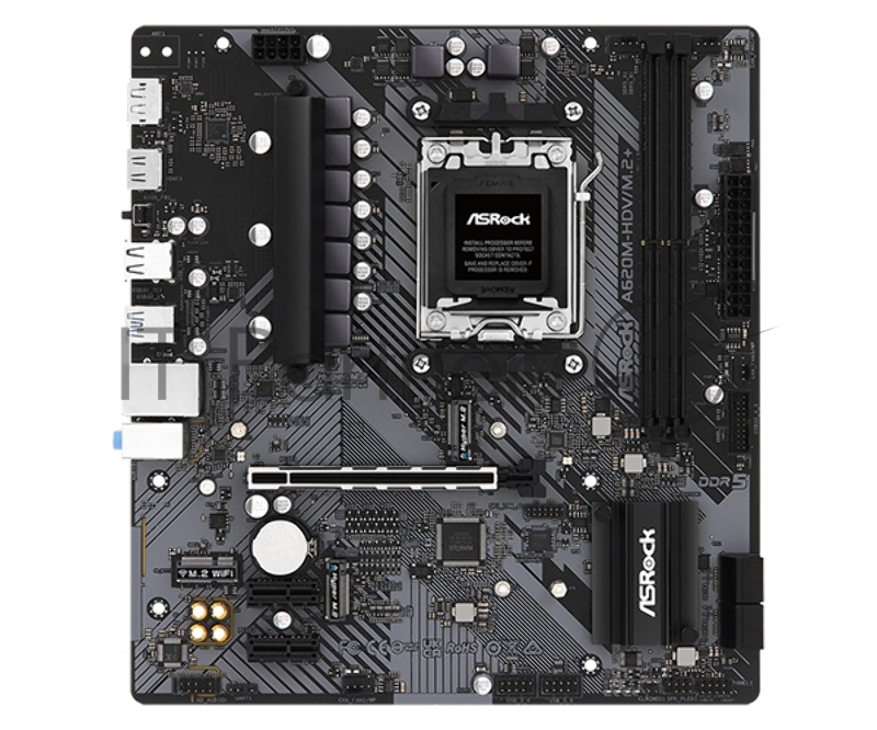 Материнская плата ASRock A620M-HDV/M.2+, Socket AM5, AMD A620, 2xDDR5-5200, HDMI+DP, 1xPCI-Ex16, 2xPCI-Ex1, 4xSATA3(RAID 0/1/10), 2xM.2, 8 Ch Audio, GLan, (2+4)xUSB2.0, (3+2)xUSB3.2, (1+1)xUSB3.2 Type-C™, mATX, RTL {}