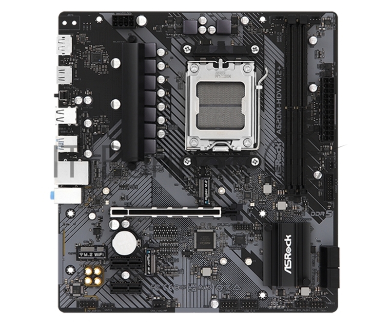 Материнская плата ASRock A620M-HDV/M.2+, Socket AM5, AMD A620, 2xDDR5-5200, HDMI+DP, 1xPCI-Ex16, 2xPCI-Ex1, 4xSATA3(RAID 0/1/10), 2xM.2, 8 Ch Audio, GLan, (2+4)xUSB2.0, (3+2)xUSB3.2, (1+1)xUSB3.2 Type-C™, mATX, RTL {}