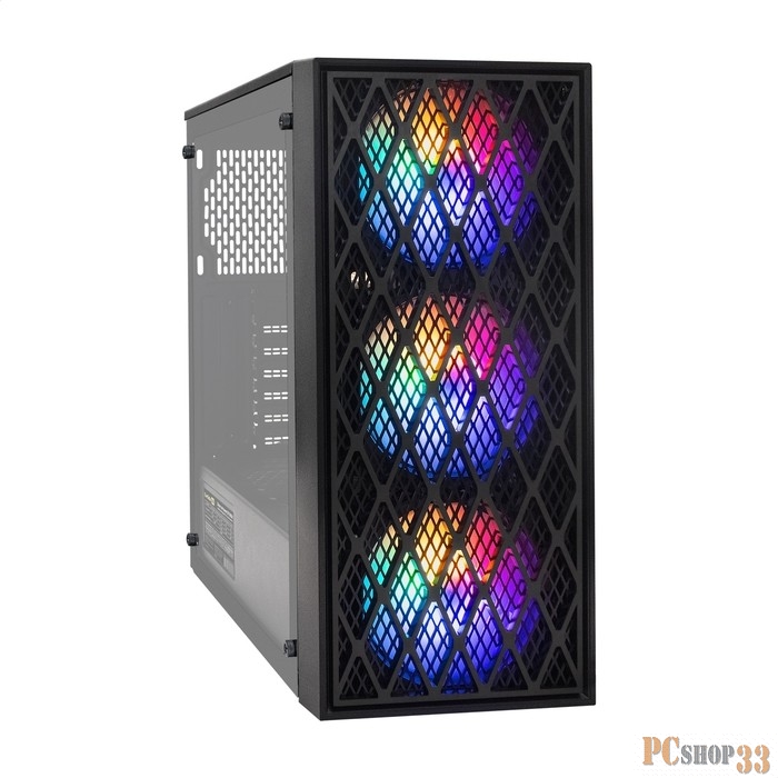 Корпус Miditower ExeGate EVO-8243-EVO800 (ATX, БП EVO800RGB с вент. 12 см, 2*USB+1*USB3.0, черный, 3 вент. с RGB подсветкой, боковая панель - закаленное стекло)