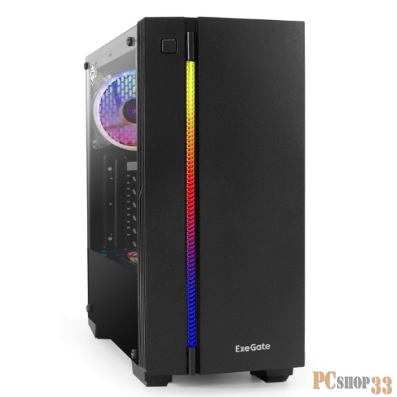 Корпус Miditower ExeGate EVO-9201-EVO800 (ATX, БП EVO800RGB с вент. 12см, с окном, 2*USB+1*USB3.0, HD аудио, черный, 1 вент. с RGB подсветкой)