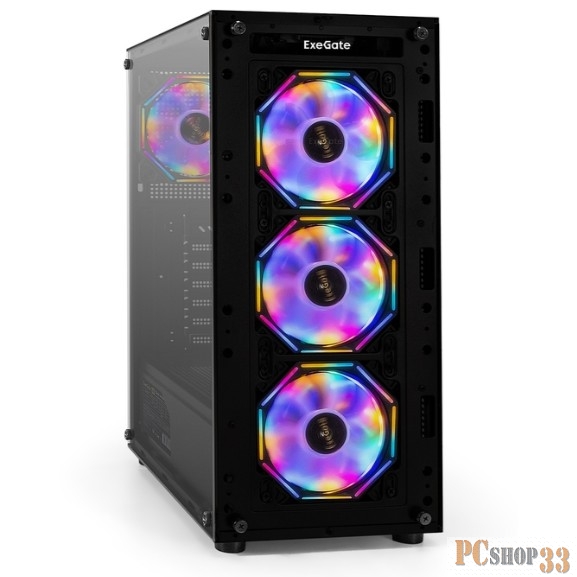 Корпус Miditower ExeGate i3 BASE-EVO800 (ATX, БП EVO800RGB с вент. 12 см, с окном, 1*USB+1*USB3.0, аудио, 4 вент. 12см с RGB подсветкой)