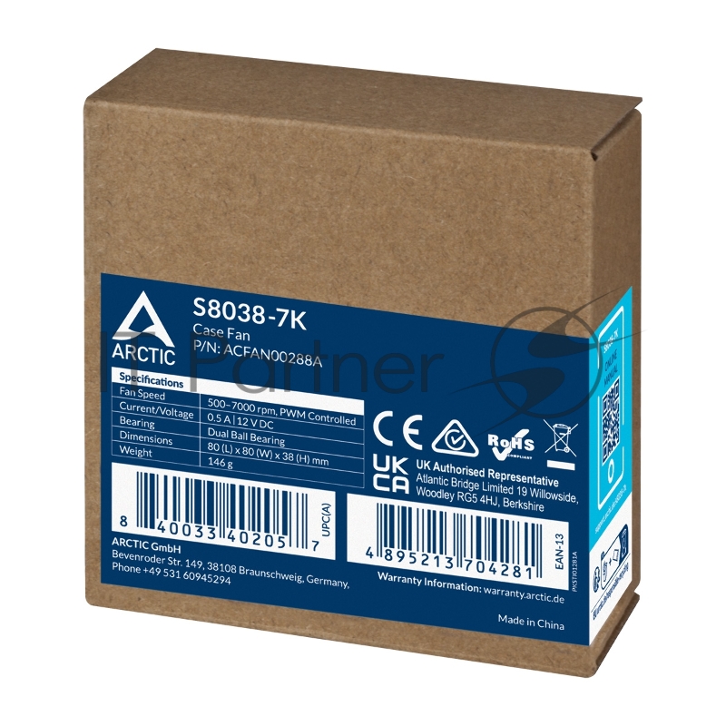 Вентилятор корпусной ARCTIC S8038-7K 500–7 000 rpm, 118.93 м3/h 4-pin арт. ACFAN00288A