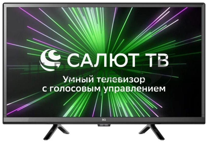 Телевизор BQ 24S24G Black (РФ). 24, 61 см, 1366х768, 170 cd/m2, 3000:1, DVB-C/T/T2/S2, 2 HDMI, 2 USB, звук 2x2 Вт, SmartTV (СалютТВ с сервисами Sber и голосовыми ассистентами, пульт с голосовым управлением)