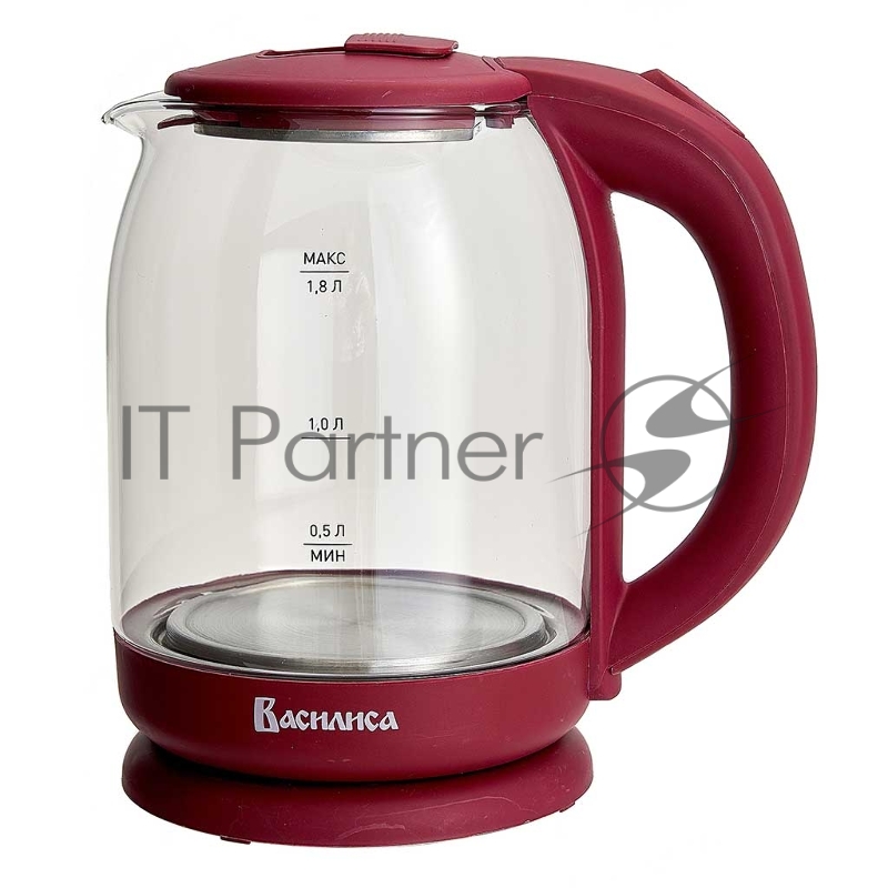 Чайник электрический ВАСИЛИСА ВА-1035 1,8л, стекло, бордовый, 1500 Вт(12)