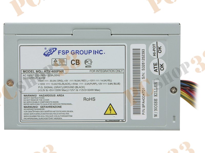 Блок питания 400Вт FSP ATX-400PNR ATX12V V2.0 (20/24+4+6pin, вентилятор d120мм)