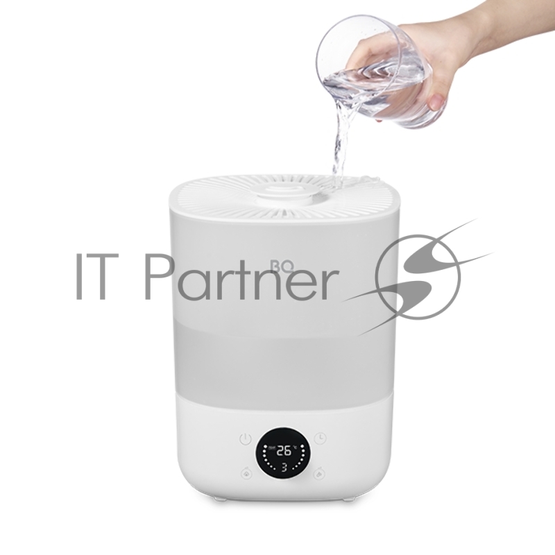 Увлажнитель BQ HDR1009 White. Мощность:25 Вт/Объем:4л/До 16 часов непрерывной работы/3 уровня интенсивности испарения/Расход воды до 300мл/ч /Площадь помещения до 20 м2/ Режим <<Теплый пар>>/Защита от сухого включения/ Верхний залив воды/Таймер до 8