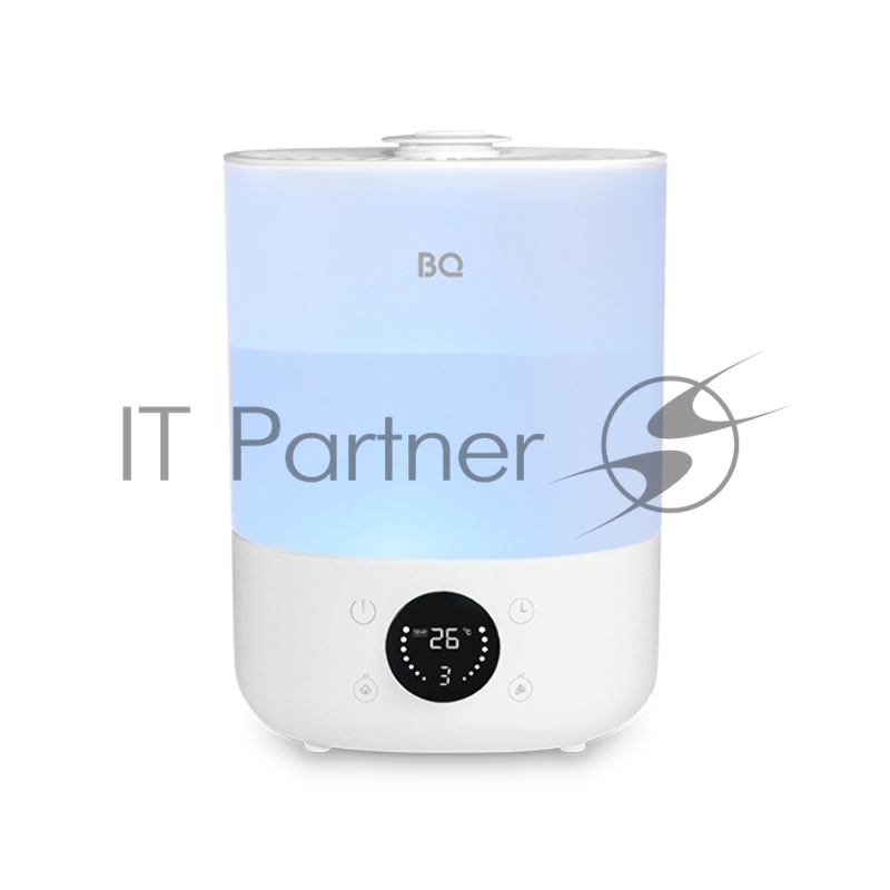 Увлажнитель BQ HDR1009 White. Мощность:25 Вт/Объем:4л/До 16 часов непрерывной работы/3 уровня интенсивности испарения/Расход воды до 300мл/ч /Площадь помещения до 20 м2/ Режим <<Теплый пар>>/Защита от сухого включения/ Верхний залив воды/Таймер до 8