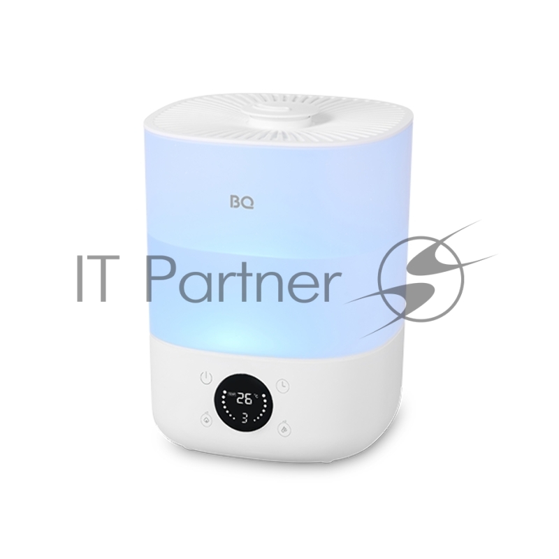 Увлажнитель BQ HDR1009 White. Мощность:25 Вт/Объем:4л/До 16 часов непрерывной работы/3 уровня интенсивности испарения/Расход воды до 300мл/ч /Площадь помещения до 20 м2/ Режим <<Теплый пар>>/Защита от сухого включения/ Верхний залив воды/Таймер до 8