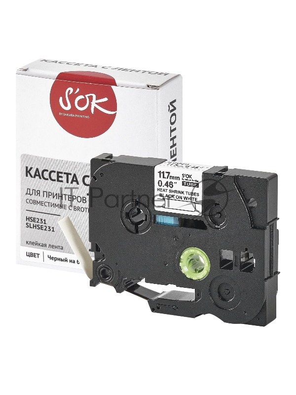 Кассета с лентой SOK by Sakura Printing HSe-231 для Brother, черный на белом, 12мм/8м , наклейка