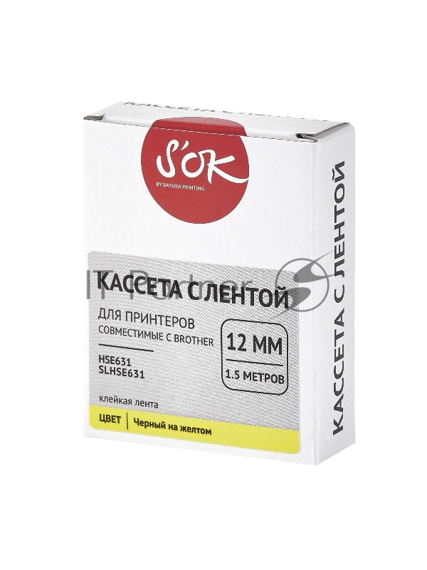Кассета с лентой SOK by Sakura Printing HSe-631 для Brother, черный на желтом, 12мм/8м , наклейка