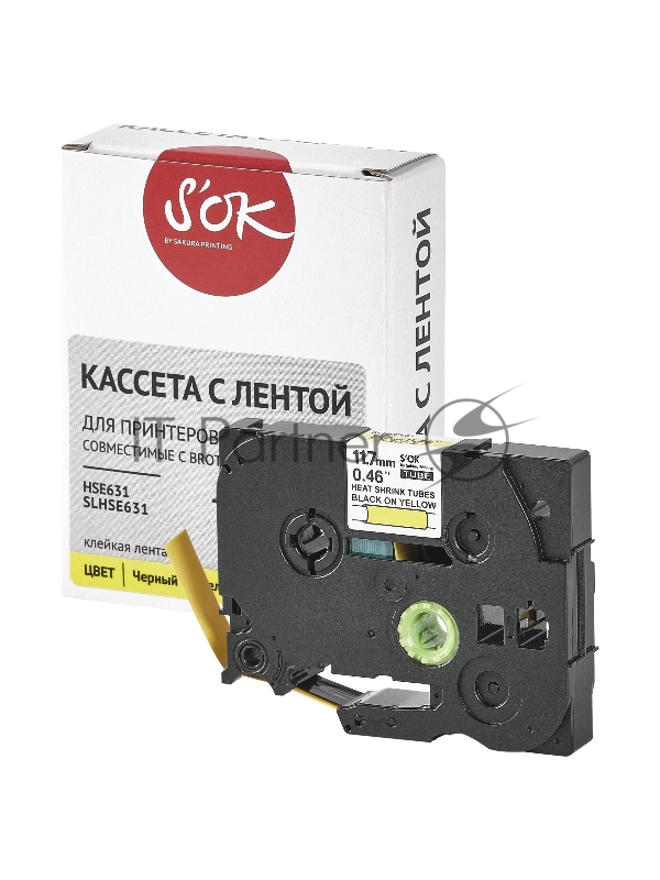 Кассета с лентой SOK by Sakura Printing HSe-631 для Brother, черный на желтом, 12мм/8м , наклейка