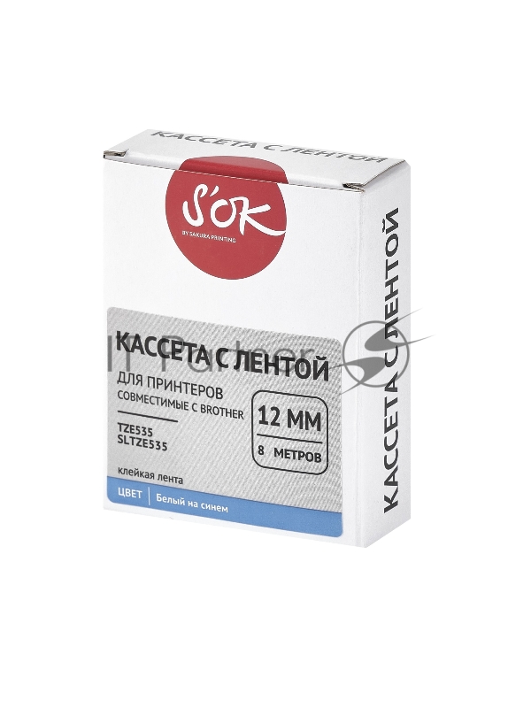 Кассета с лентой SOK by Sakura Printing TZE535 для Brother, белый на синем, 12мм/8м , наклейка