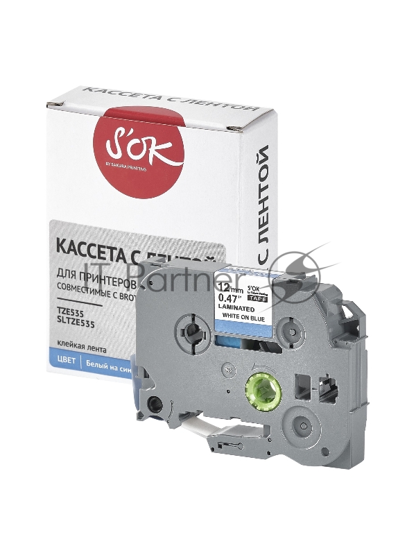 Кассета с лентой SOK by Sakura Printing TZE535 для Brother, белый на синем, 12мм/8м , наклейка