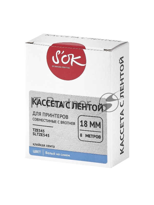 Кассета с лентой SOK by Sakura Printing TZE545 для Brother, белый на синем, 18мм/8м , наклейка