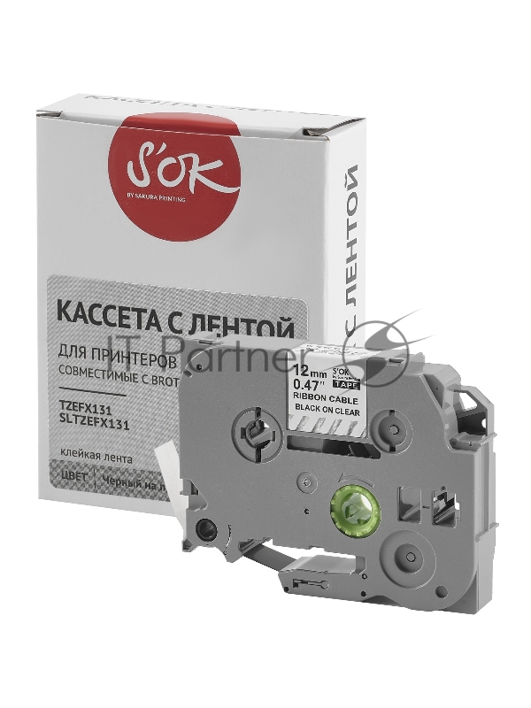 Кассета с лентой SOK by Sakura Printing TZEFX131 для Brother, черный на прозрачном, 12мм/8м , наклейка