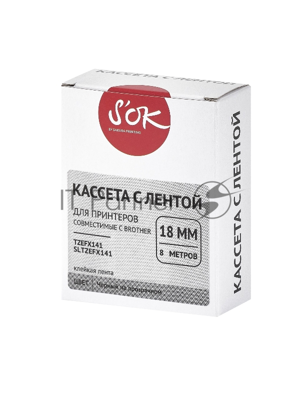 Кассета с лентой SOK by Sakura Printing TZEFX141 для Brother, черный на прозрачном, 18мм/8м , наклейка
