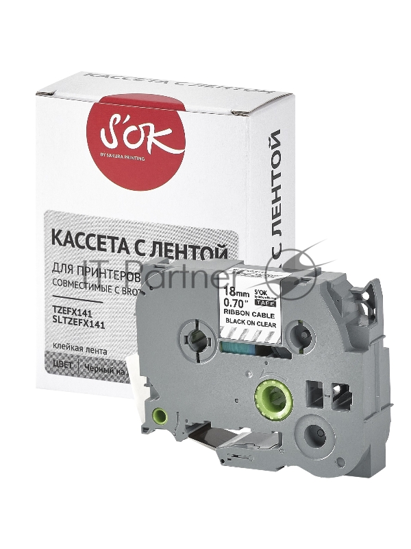 Кассета с лентой SOK by Sakura Printing TZEFX141 для Brother, черный на прозрачном, 18мм/8м , наклейка