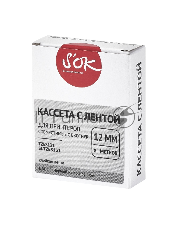 Кассета с лентой SOK by Sakura Printing TZES131 для Brother, черный на прозрачном, 12мм/8м , наклейка