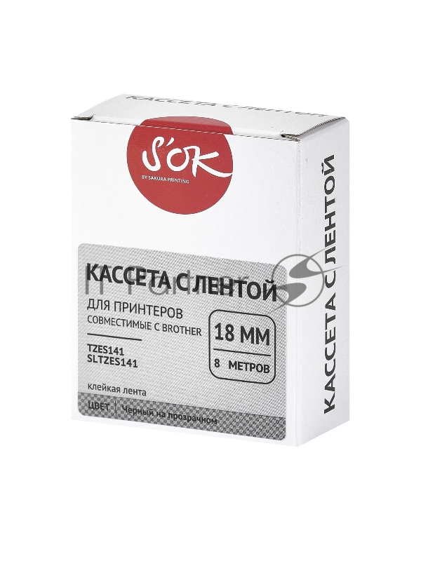 Кассета с лентой SOK by Sakura Printing TZES141 для Brother, черный на прозрачном, 18мм/8м , наклейка