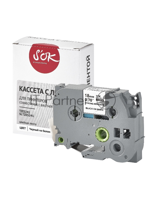 Кассета с лентой SOK by Sakura Printing TZES241 для Brother, черный на белом, 18мм/8м , наклейка