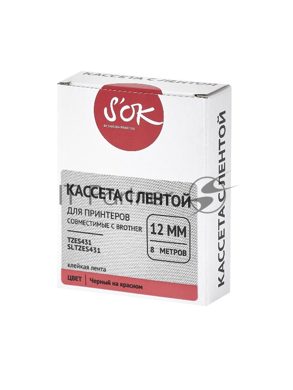 Кассета с лентой SOK by Sakura Printing TZES431 для Brother, черный на красном, 12мм/8м , наклейка