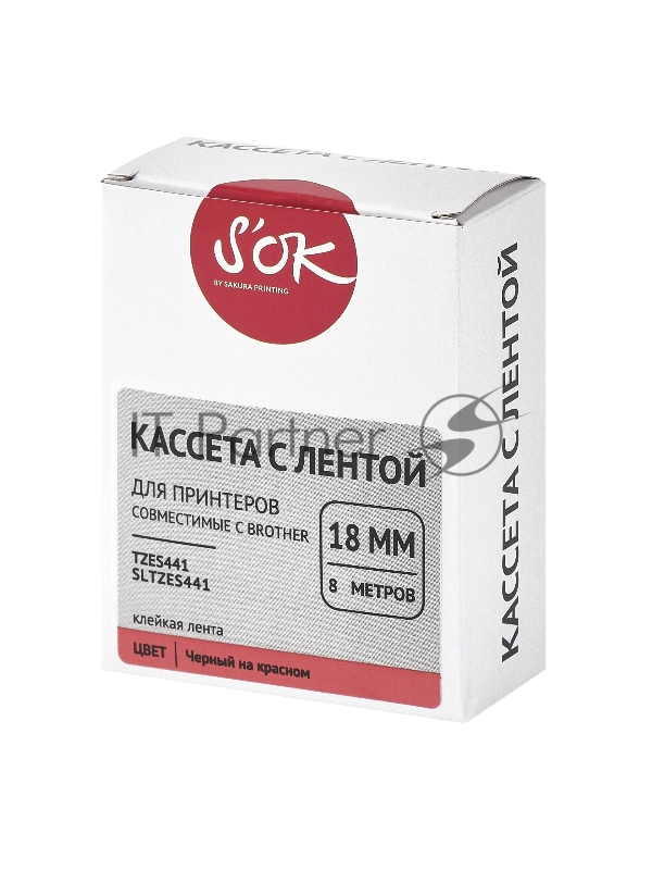 Кассета с лентой SOK by Sakura Printing TZES441 для Brother, черный на красном, 18мм/8м , наклейка