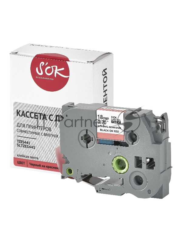 Кассета с лентой SOK by Sakura Printing TZES441 для Brother, черный на красном, 18мм/8м , наклейка
