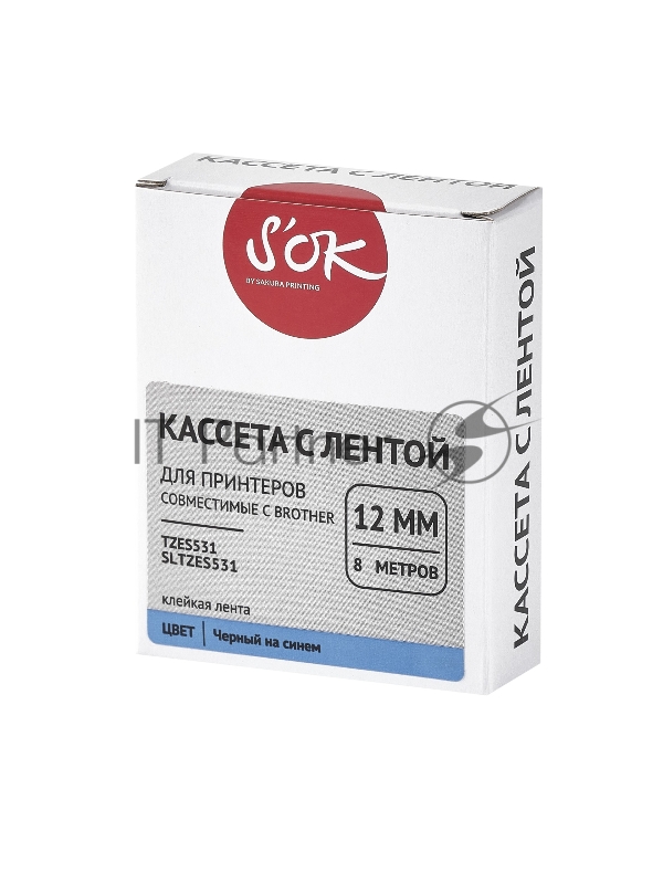 Кассета с лентой SOK by Sakura Printing TZES531 для Brother, черный на синем, 12мм/8м , наклейка